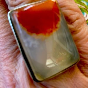 Vintage Gorgeous milky grey Jasper silver ring